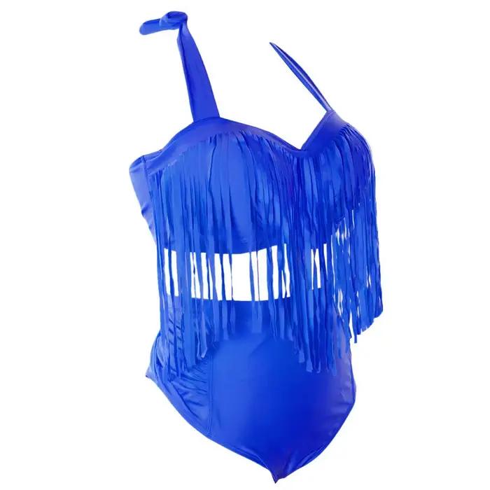 Bikini à Franges Sexy en Élasthanne et Polyester pour Femmes - Couleurs Unies - Grande Taille - Occasions de Plage et Spéciales