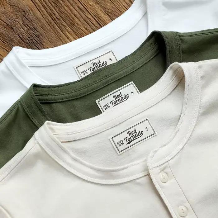 T1-0007 Red Tornado T-shirt Henley décontracté pour homme, taille asiatique, qualité supérieure, 260 GSM, épais et lourd, en coton, 7 couleurs