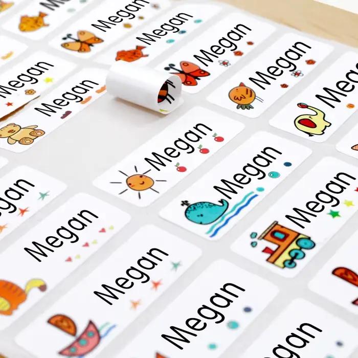 Autocollants de nom personnalisables pour verres et papeterie pour enfants – Étiquettes personnalisées imperméables avec adhésif écologique