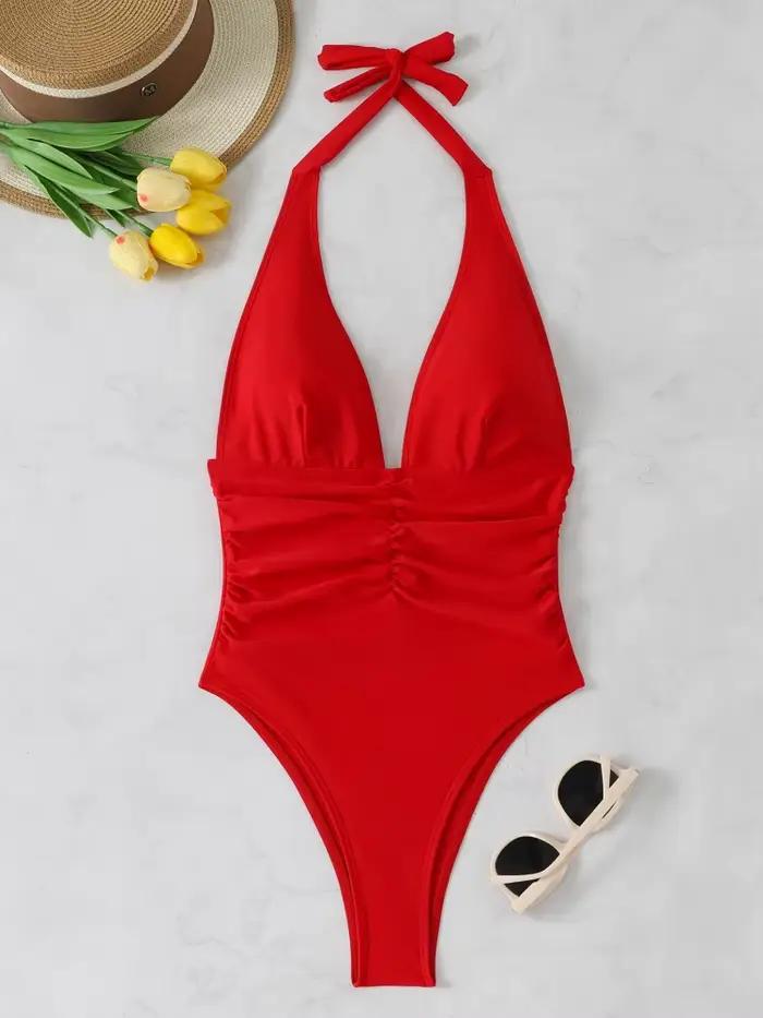 Maillot de bain une pièce femme 2026, nouveau, uni, à bretelles, avec cordon de serrage, body sexy dos nu, tenue de plage estivale, maillot de bain féminin