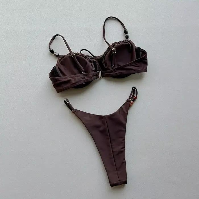 Nouveau maillot de bain sexy marron à lacets au dos