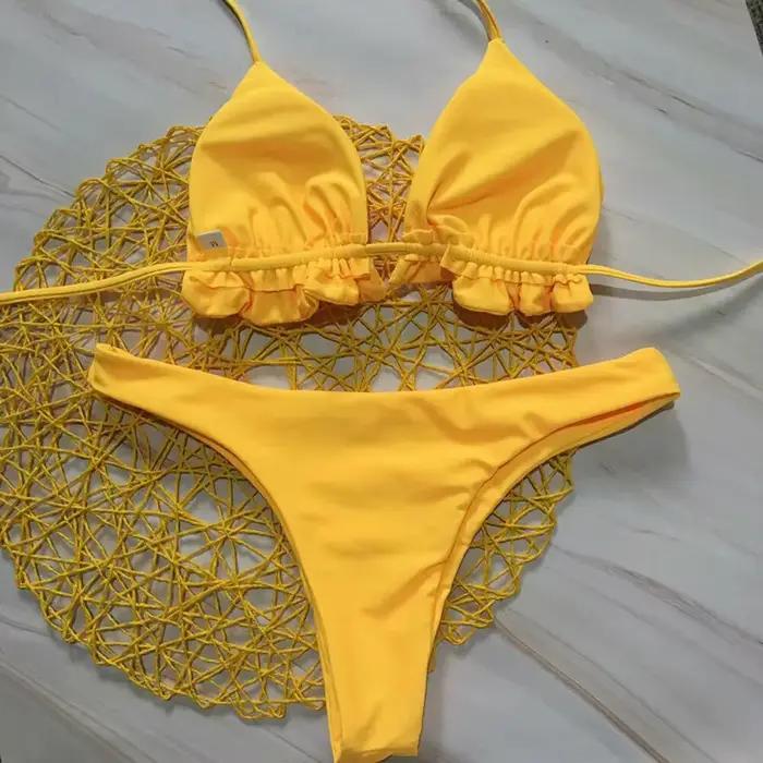 Été brésilien Bikini ensemble femmes Sexy haut bandeau string bas 2 pièces