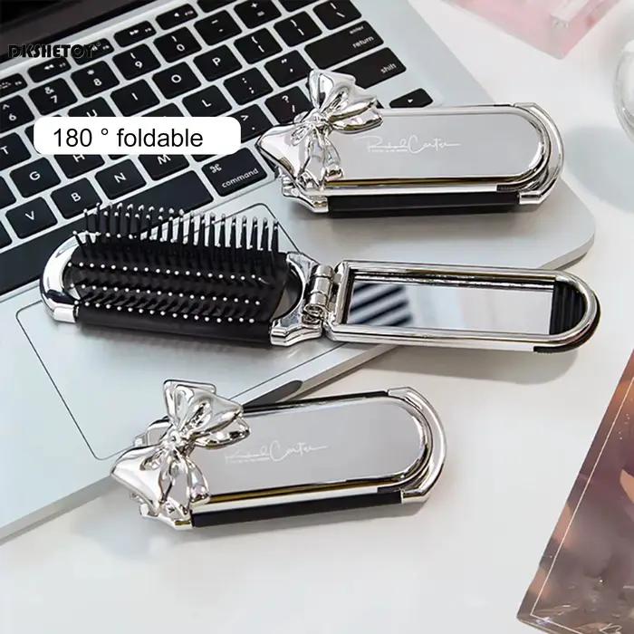 Mini peignes à cheveux pliants avec miroir pour voyage, outils de coiffure, brosse à cheveux de dessin animé, Massage de la tête, brosses antistatiques, miroirs