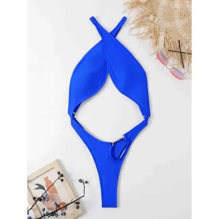 Maillot de bain une pièce bleu uni