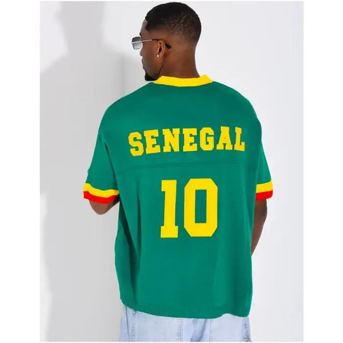 Nouveau T-shirt décontracté à manches courtes unisexe, thème Sénégal 2026, vert classique avec col jaune, coupe ample