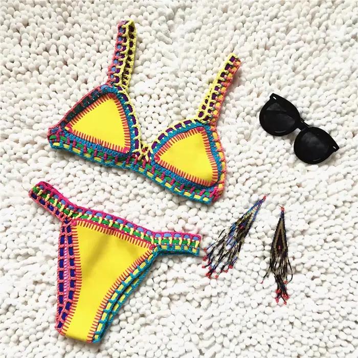 Micro Bikini 2026 pour Femme, Maillot de Bain Fait Main au Crochet, Soutien-Gorge Push-Up, Patchwork, Tenue de Plage, Bikini String