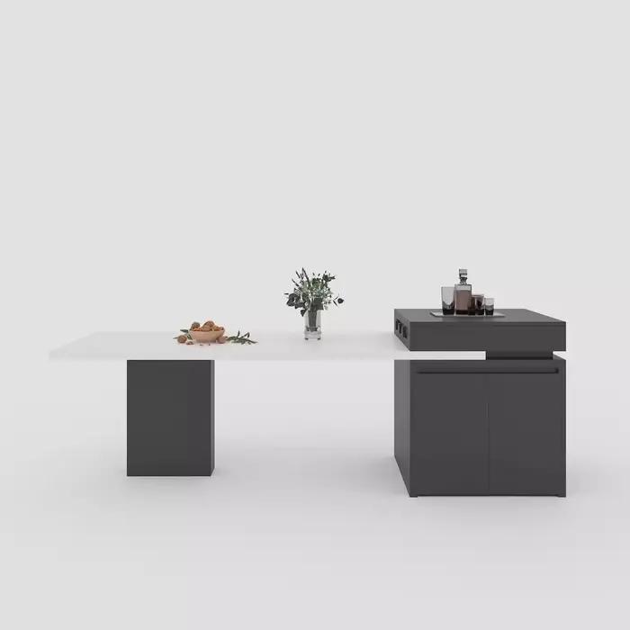 Chariot d'îlot de cuisine avec table à manger extensible pour 4 à 6 personnes, îlot de cuisine roulant avec plateau en ardoise, barre d'îlot de cuisine de rangement