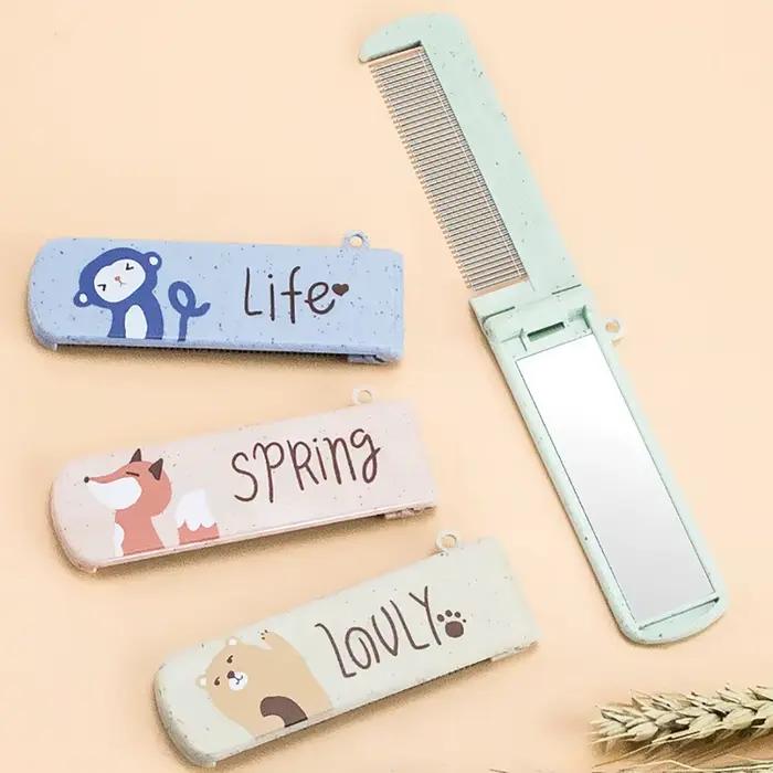 Petit miroir peigne ensemble couleur mode Portable pli maquillage miroir avec peigne pour fille cadeau outils de maquillage vanité miroir voyage