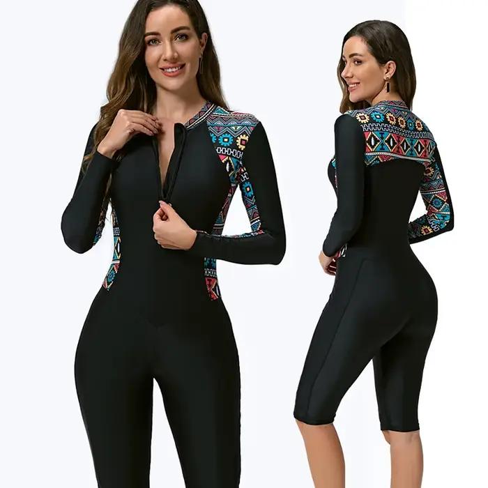 Maillot de bain une pièce anti-UV UPF 50+ pour femmes, combinaison de plongée, rashguard à manches courtes, protection solaire pour le surf et la natation Polyester Coton Sportif Occasions Plage