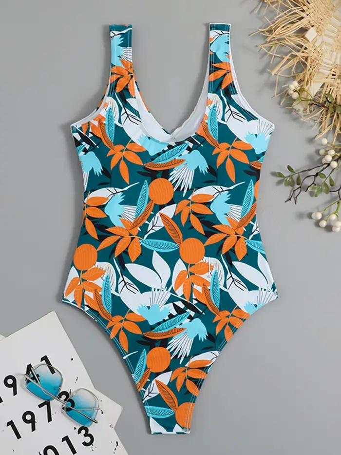 Maillot de bain une pièce imprimé tropical 2026 avec nœud latéral et ceinture