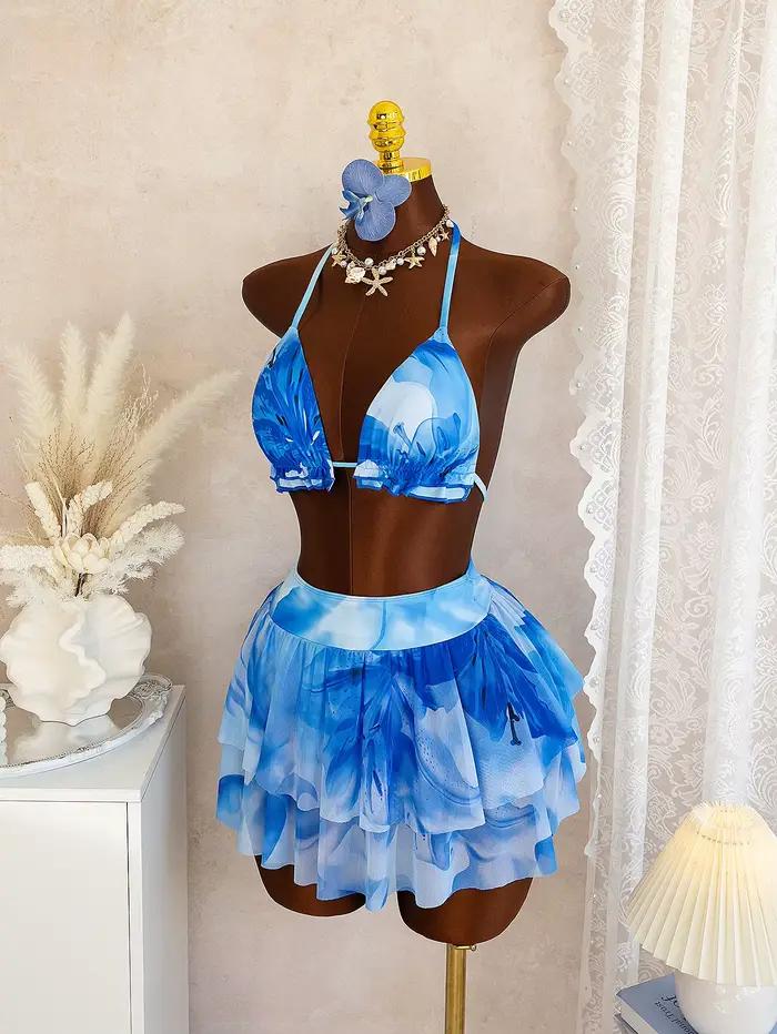 Ensemble bikini bleu à imprimé floral pour femme
