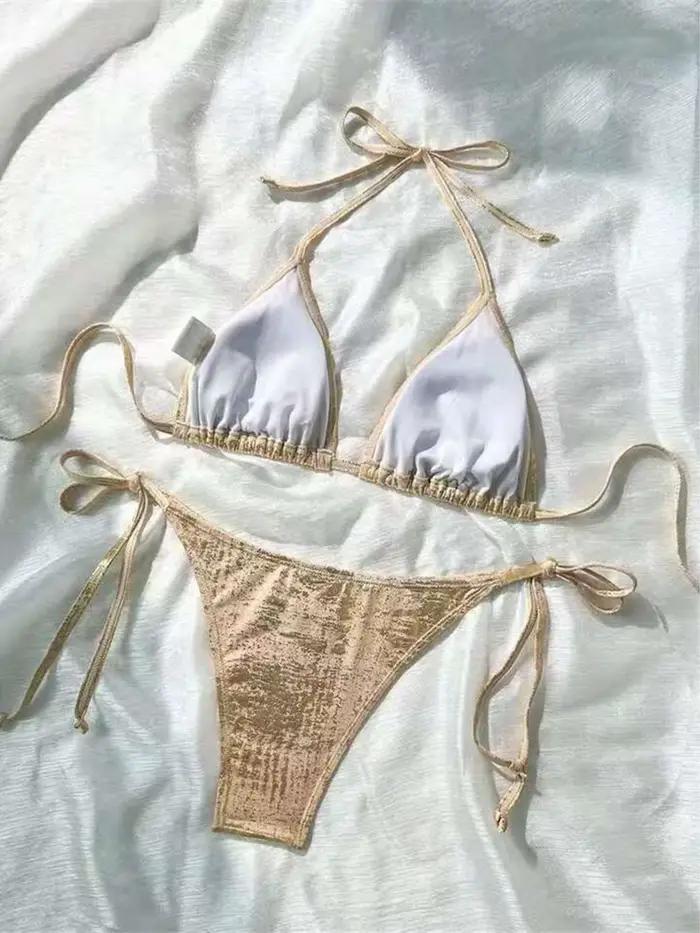 Maillot de bain bikini scintillant à paillettes pour femme