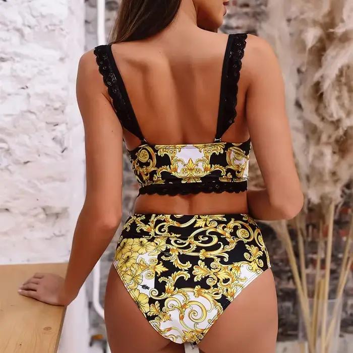 Maillot de bain imprimé fleuri pour femmes deux pièces soutien-gorge push up culotte taille haute bikini plage occaions spéciales