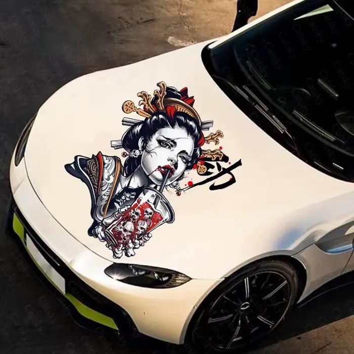 Autocollant de capot de voiture fleur de geisha japonaise, motif graphique, couleur, côté, maATM
