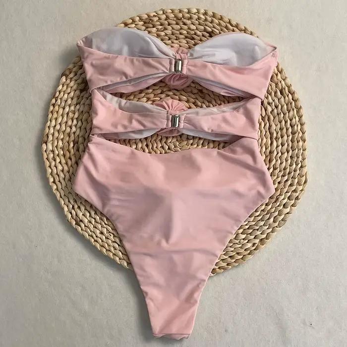 DEBAIOR Sexy Bikini 3D fleur Bandeau découpé Monokini femmes une pièce maillots de bain coupe haute maillot