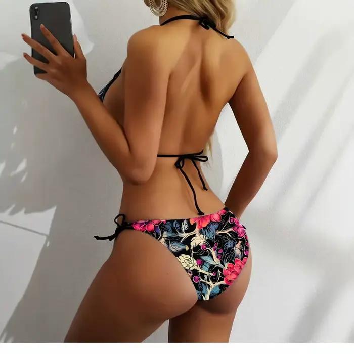 Sexy imprimé fleuri Bikini ensemble femmes maillot de bain deux pièces maillots