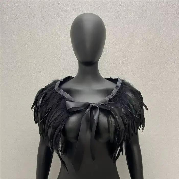 Écharpe gothique femmes châle vêtements accessoires trois couches plume Halloween écharpes concepteur de luxe femmes châles cou