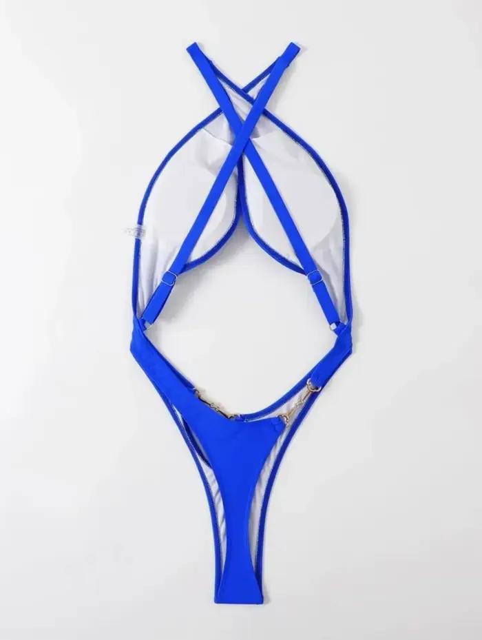 Maillot de bain une pièce sexy bleu et noir 2026 pour femme