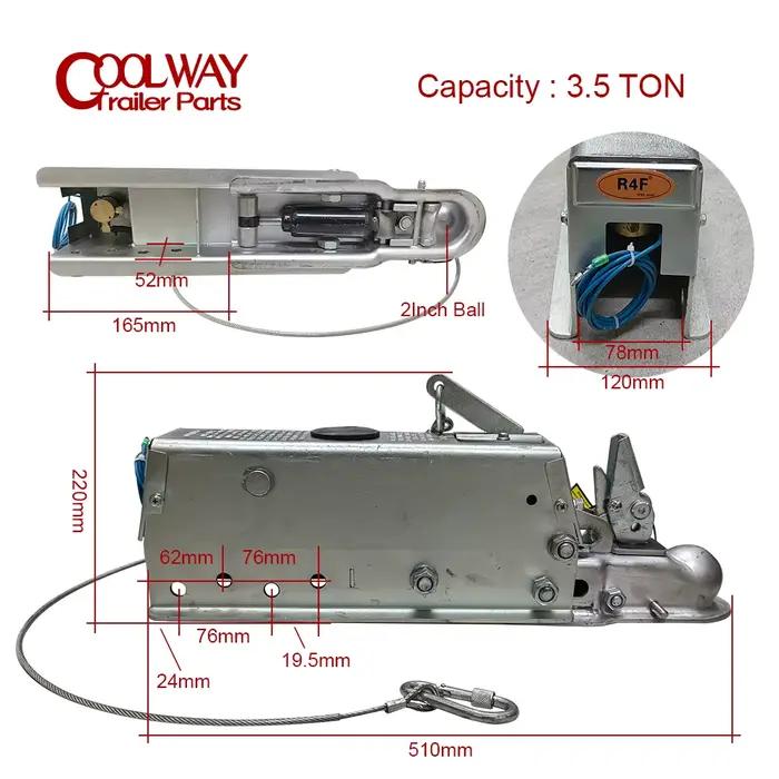 Actionneur de couremplaçant de surtension de frein à disque hydraulique pour remorque de bateau, bouchon à bille de 2 pouces, pièces automobiles 3,5 tonnes, accessoires de camping-car et de caravane