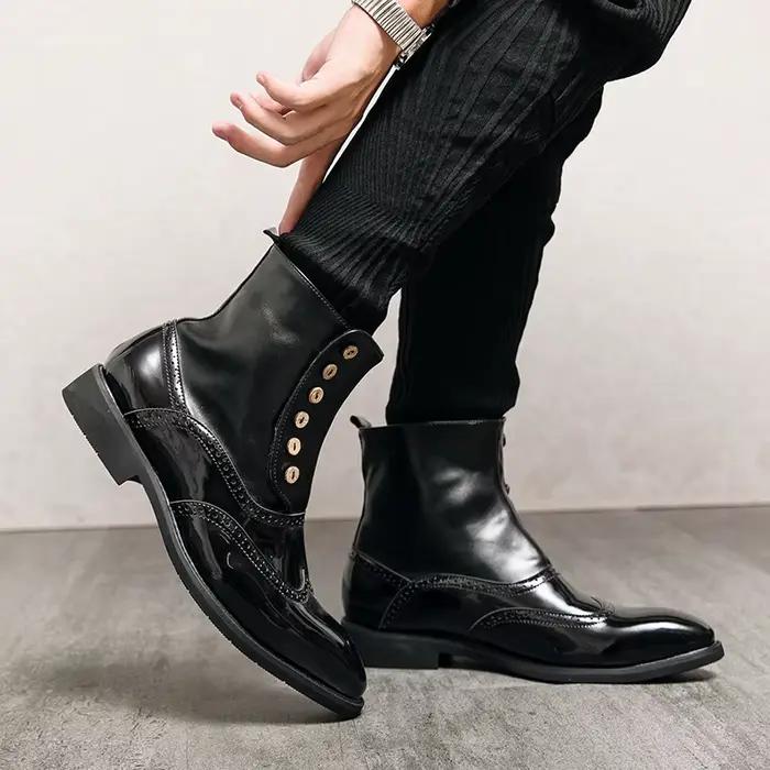 Mayba-Bottes mi-mollet en cuir pour hommes, faites à la main, haut, noir, vert, chaussures d'hiver, taille 38-46