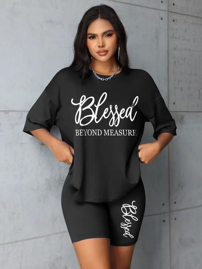 Ensembles Grande Taille pour Femmes – Nouveautés Été 2 Pièces Imprimées « Blessed » – Offres et Liquidations – Tout à