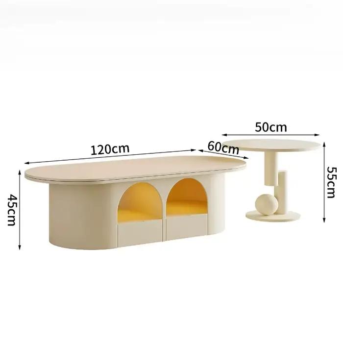 Table basse ovale grande taille avec rangement moderne, gain de place, pour salon, ensemble de tables basses, meubles d'art pour salles, mobilier de maison