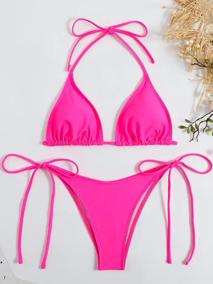 Bikini rouge licou push-up élégant pour femmes, ensemble de maillots de bain à lacets, bikini 2024, pour femmes occasions estivales