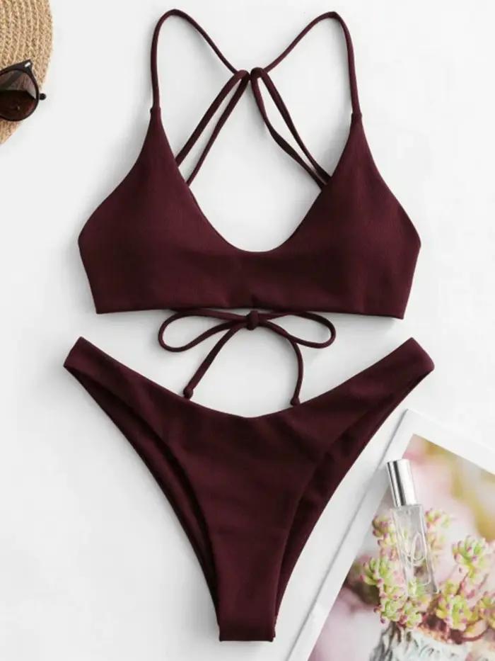 Bikini féminin Daxiyee en polyester avec technologie Push Up extrême, style de plage, croix dos nu, motifs léopard, pour plage, mariage, vacances et plus
