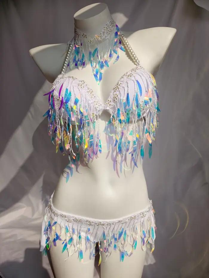 Bikini de performance sirène de luxe original fait main avec paillettes