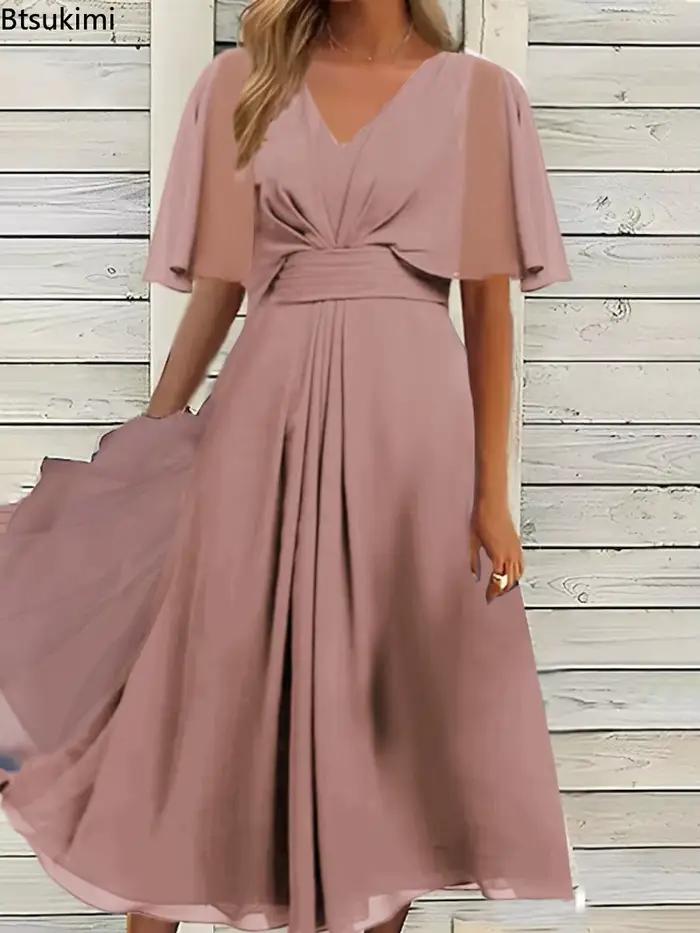 Robe de soirée longue et élégante pour femmes, grande taille, ligne A, col en V, volants, en mousseline de soie, Robe de mariée formelle, éblouissante, 2026