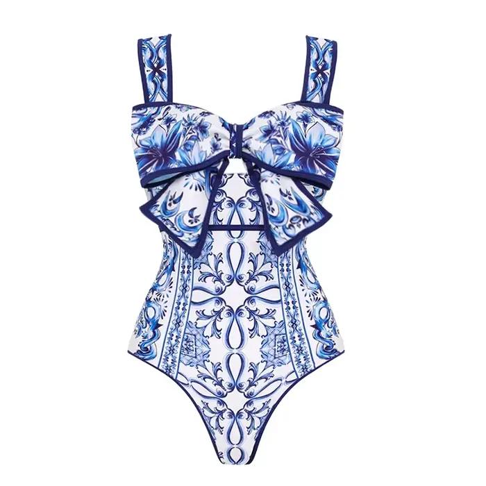 Maillot de bain imprimé Majolica avec nœud décoratif