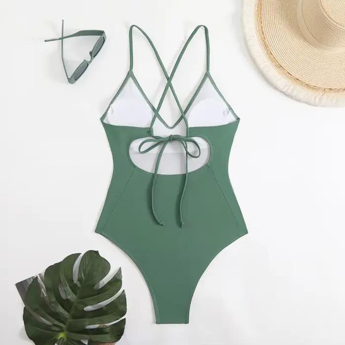 Maillot de bain une pièce, sexy, couleur unie, bretelles réglables, dos nu, pour femmes, tenue de plage