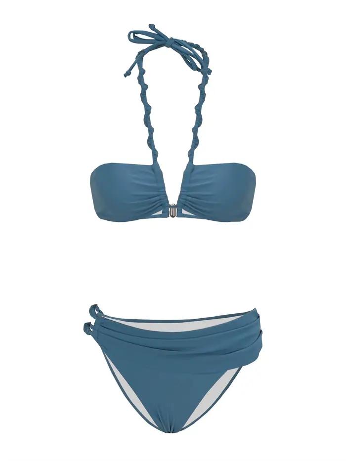2025 Nouvel ensemble bikini sexy bordeaux avec détails dorés - Haut bandeau avec bas coupe haute