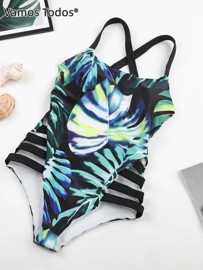 Maillot De bain une pièce vert imprimé