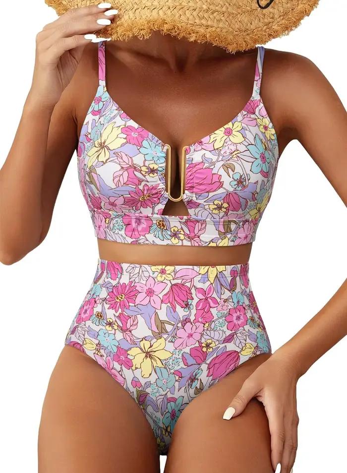 Ensemble de bikini Cikini V-Wire à imprimé floral pour les vacances à la plage