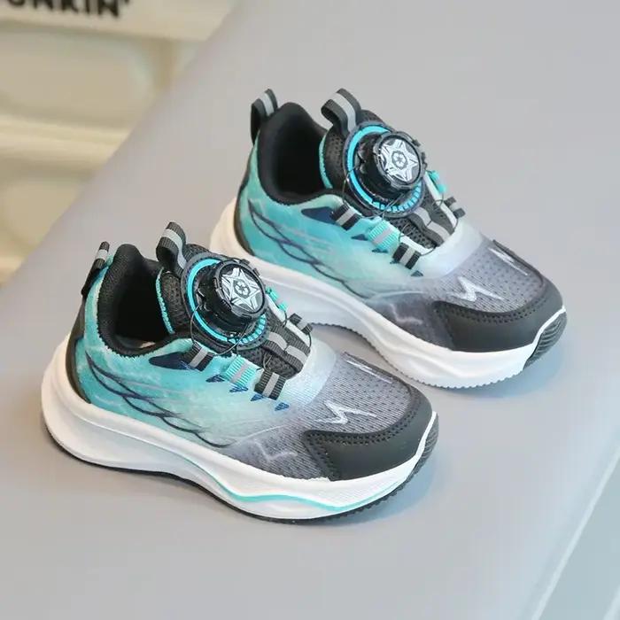 Tenis enfant chaussure baskets décontractées pour garçon enfant chaussure pour fille boutons rotatifs chaussure de course pour fille semelle souple maille chaussure respirante