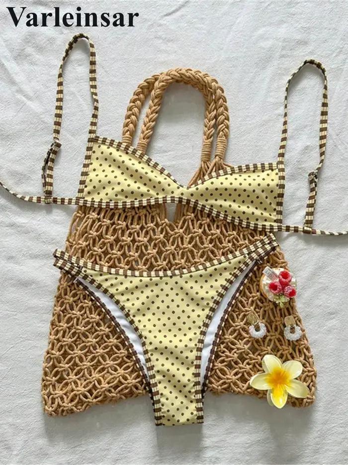 Maillot de bain deux pièces à pois pour femme