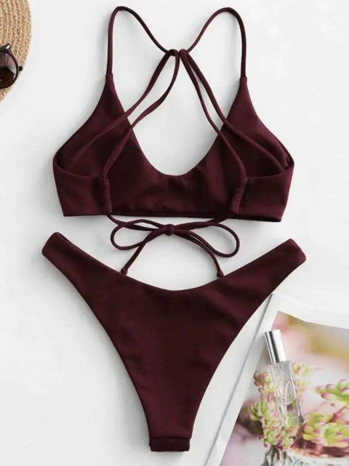 Bikini féminin Daxiyee en polyester avec technologie Push Up extrême, style de plage, croix dos nu, motifs léopard, pour plage, mariage, vacances et plus