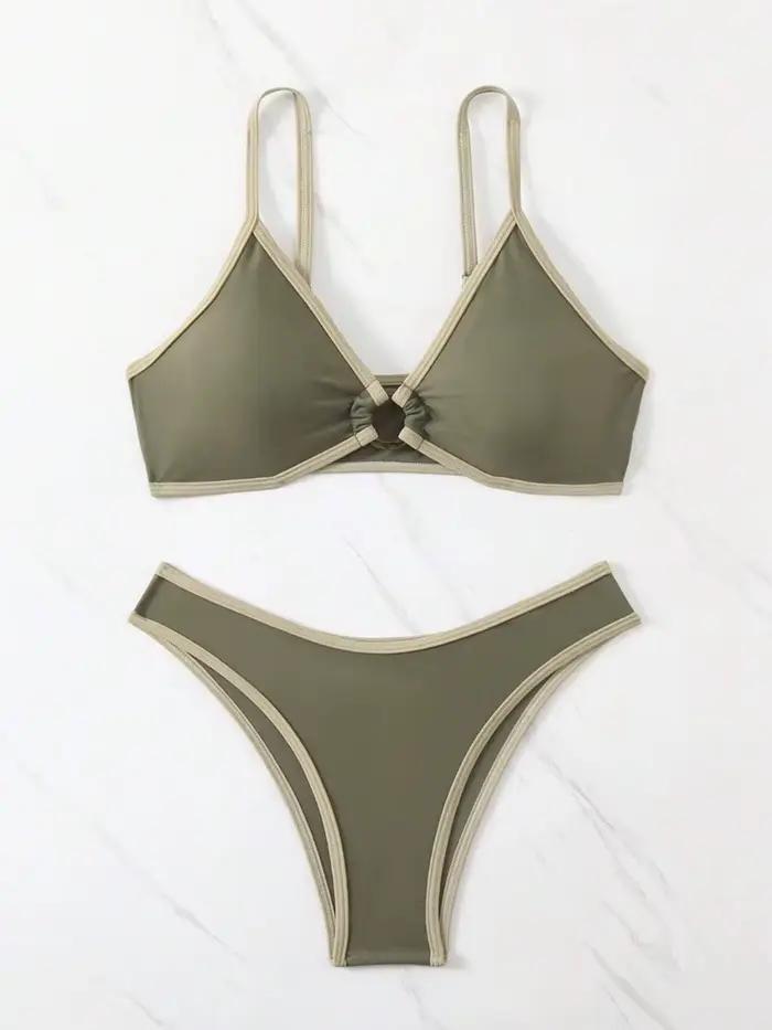 Bikini Halter Femme 2026 Maillot de Bain Sexy Brésilien Ensemble String Biquini Tenue de Plage Bleue Occasion Spéciale