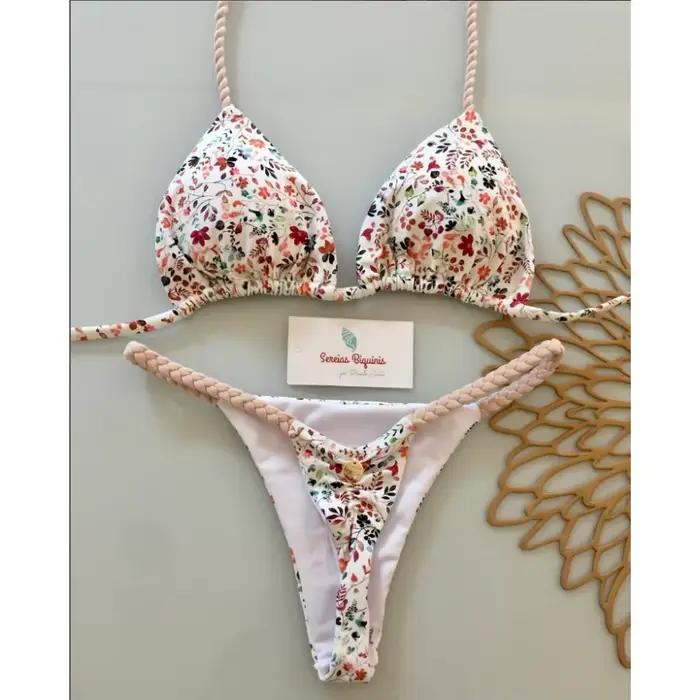 2025 Tropical Palm Print réglable cravate côté Bikini ensemble pour femmes Sexy maillots de bain deux pièces maillot