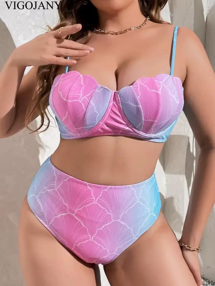 Ensemble bikini 3 pièces imprimé taille haute pour femme