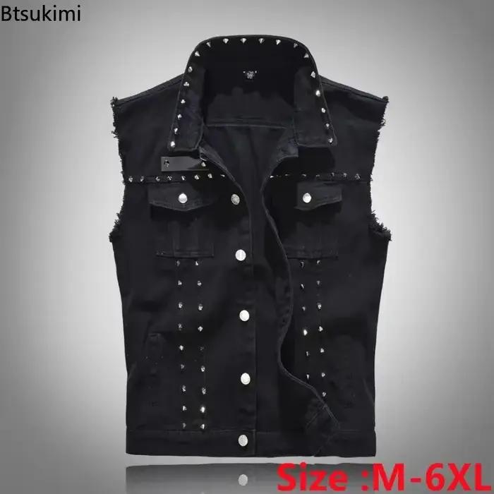 Grande taille 5XL 6XL hommes Denim gilet Punk Rock Rivet Cowboy noir jean gilet mode hommes moto sans manches jean veste