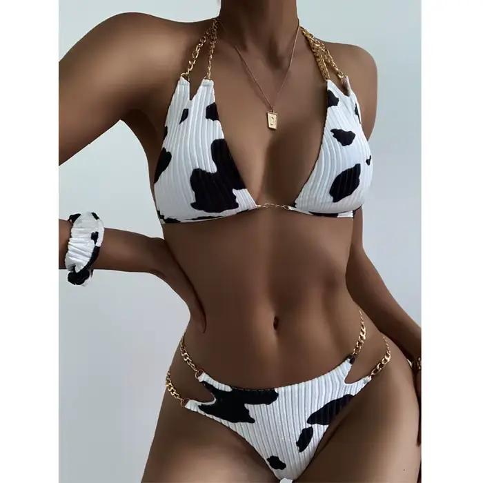 Maillot de bain deux pièces imprimé vache