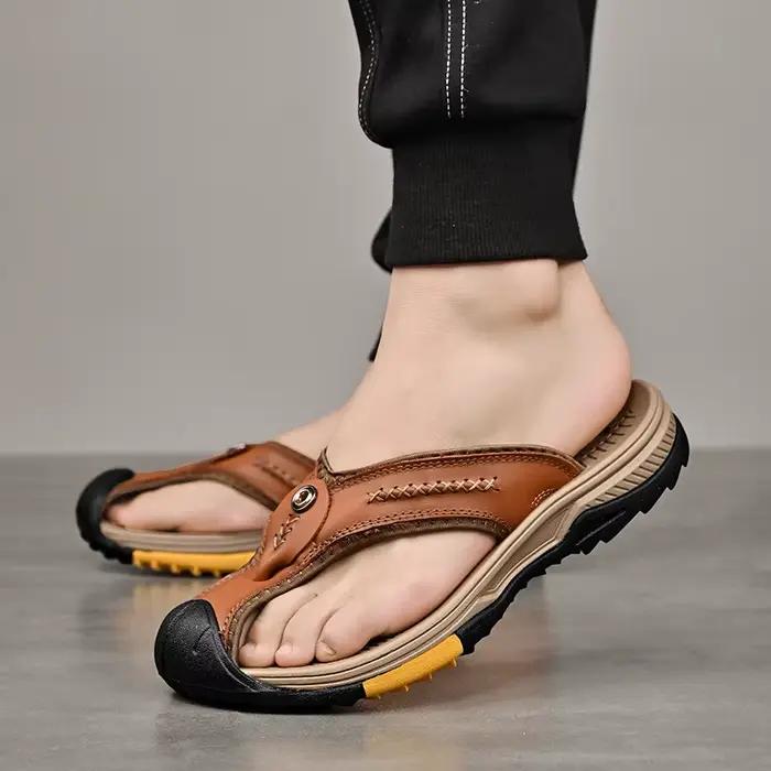 Mayba-Tongs en cuir de vache pour homme, taille 38-46