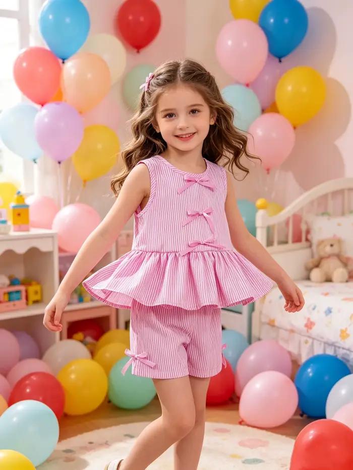 Ensemble deux pièces rayé rose et blanc pour fille