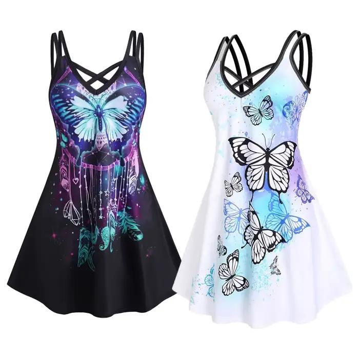ROSEGAL-Vestidos graphiques grande taille pour femmes, courbe, imprimé papillon 3D, croisé, doux, été, décontracté, col en v, 5XL