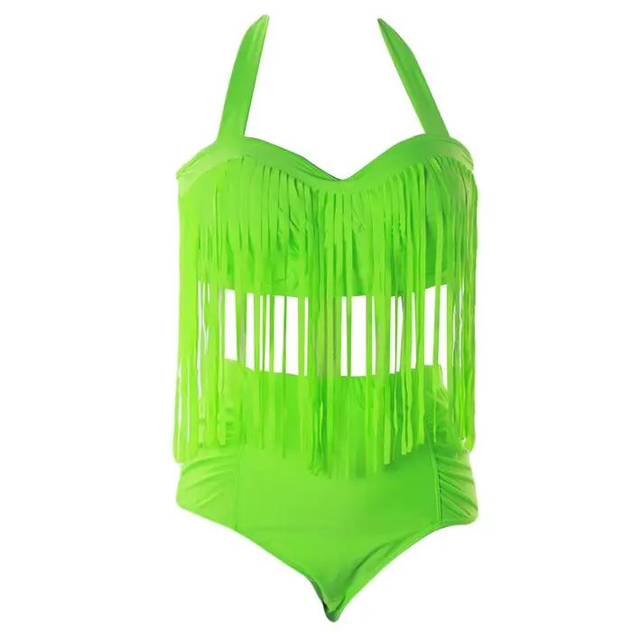 Bikini à Franges Sexy en Élasthanne et Polyester pour Femmes - Couleurs Unies - Grande Taille - Occasions de Plage et Spéciales