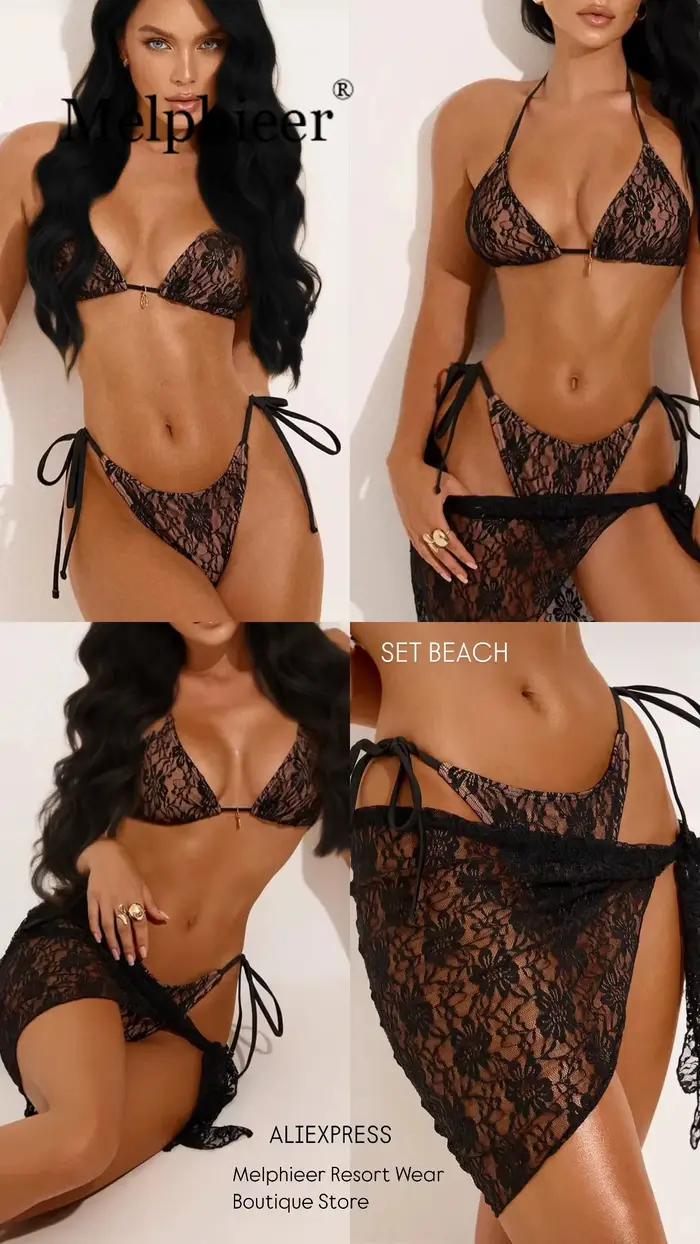 Maillot de bain trois pièces en tissu dentelle