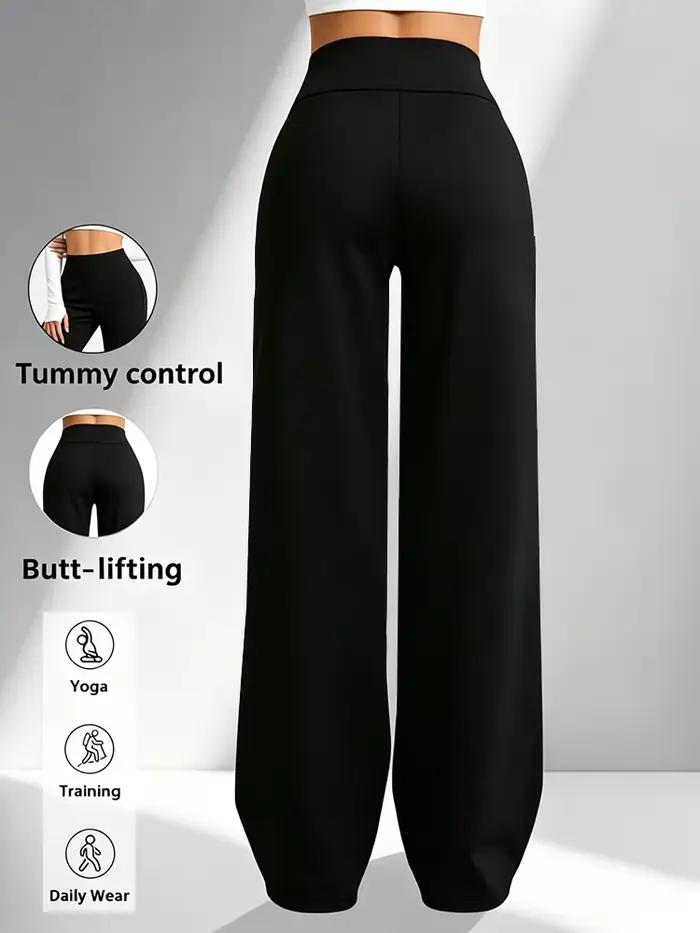 Pantalon de sport taille haute à jambes larges pour femme, pantalon de yoga noir classique, pantalon de jogging à jambe droite, pour le fitness et le quotidien