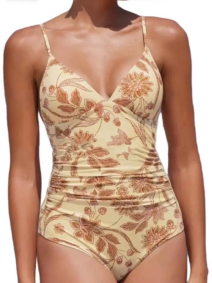 Vzvn 2025 nouvelles femmes Sexy plissé col en V une pièce maillots de bain dos nu